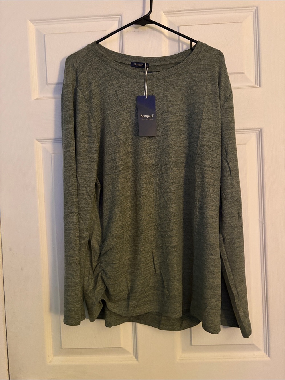 Sampeel Olive Crewneck Long-Sleeve Tunic with Side Gather